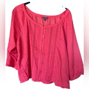 NWT, Size Large, American Eagle, Cherry Tomato Red, button up blouse, 3/4 sleeve